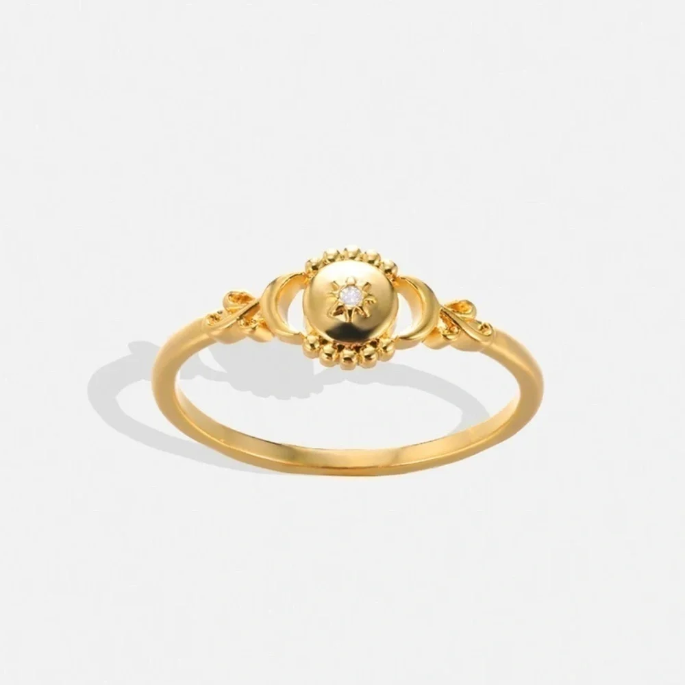 18K Gold Triple Moon Goddess Ring With Diamond Accent